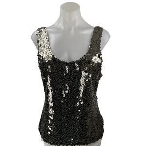 Zara Women's Black Sequin Embellished Sleeveless Scoop Neck Crop Tank Top Size M